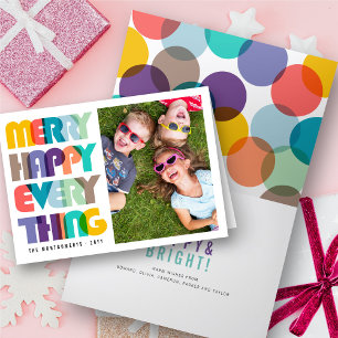 Merry Happy Alles Colorful Typografie Foto Feestdagen Kaart