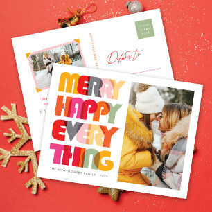 Merry Happy Alles Colorful Typografie Foto Feestdagenkaart