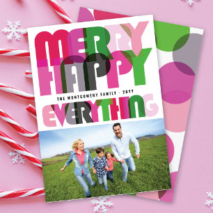 Merry Happy Alles Colorful Typografie Foto Feestdagenkaart