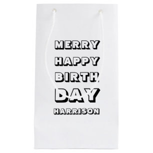 Merry Happy Birthday, aangepaste naam Kerstmis Klein Cadeauzakje