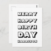 Merry Happy Birthday, aangepaste naam voor modern  Briefkaart (Voorkant / Achterkant)