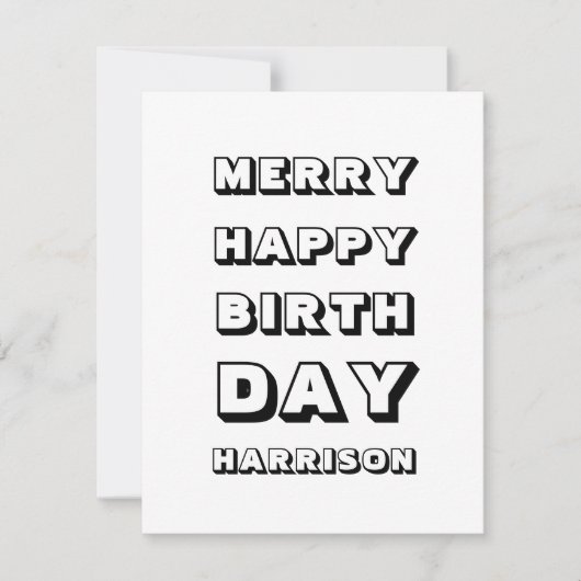 Merry Happy Birthday, aangepaste naam voor modern Kaart (Voorkant)