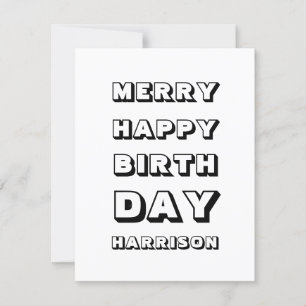 Merry Happy Birthday, aangepaste naam voor modern  Kaart