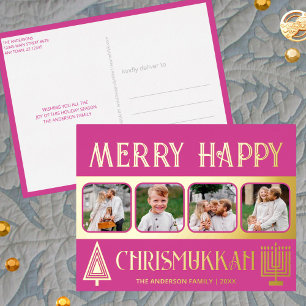 Merry Happy Chrismukkah 4 Foto Berry Pink Gold Folie Feestdagen Briefkaart