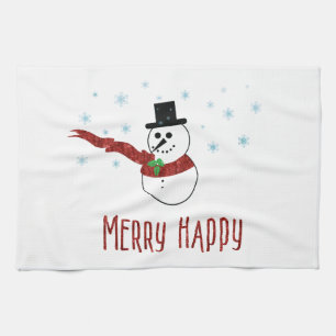 Merry Happy Snowman met Red Scarf Theedoek