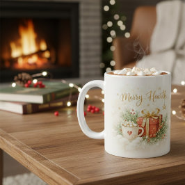 Merry Hearth Christmas Mug - Festive Cocoa and Gif Koffiemok