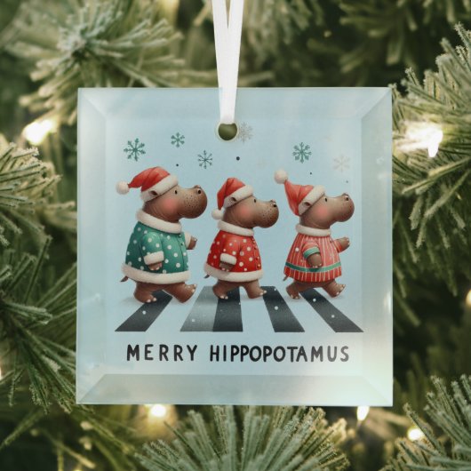 Merry Hippopotamus Glas Ornament (Insitu)