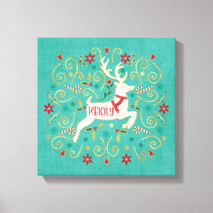 Merry Holiday Blauwgroen rendierziekte Canvas Afdruk