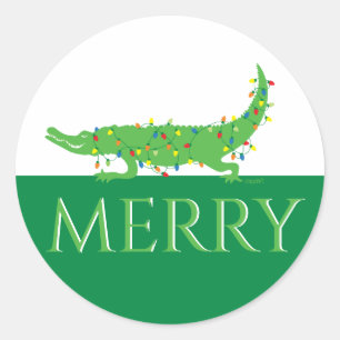 Merry Holiday Gator Ronde Sticker