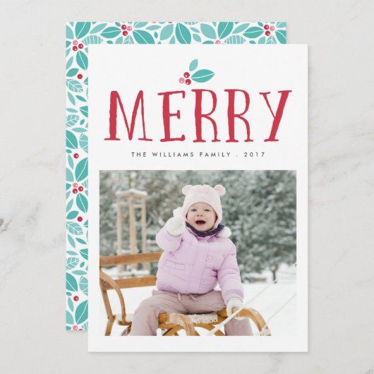 Merry Holly Berries Kerstmis Kaarten (Voorkant / Achterkant)