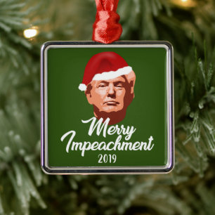MERRY IMPEACHMENT 2019 TRUMP SANTA HAT METALEN ORNAMENT