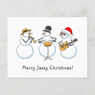 Merry Jazzy Christmas Funny Snowman Jazzband Feestdagenkaart