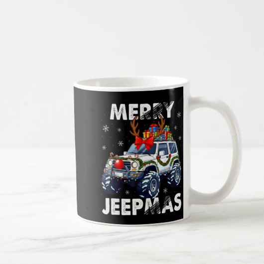 Merry Jeepmas Ugly Light Reindeer Christmas  Koffiemok (Rechts)