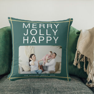 Merry Jolly Happy Custom Green Foto Green Kussen