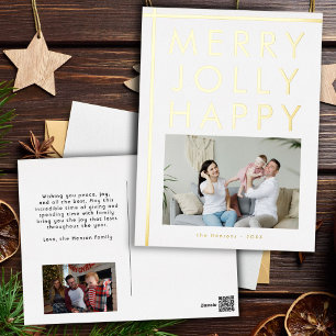 Merry Jolly Happy Family Fotokerstfeest Folie Feestdagen Briefkaart