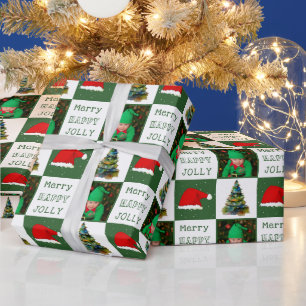 Merry Jolly Kerstboom Santa Hat Familie Foto Cadeaupapier