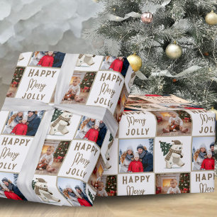 Merry Jolly Polar Beer Familie 2 Foto Kerst Cadeaupapier