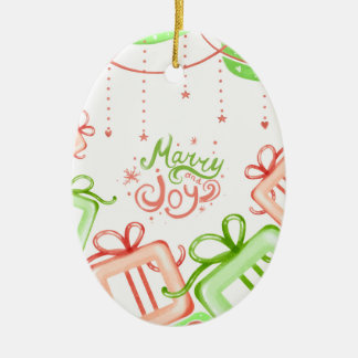 Merry Joy Christmas Greetings with Gifts Design Keramisch Ornament