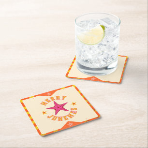 Merry Junemas Tropische Kerstmis Vierkante Kartonnen Onderzetter