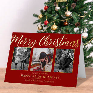 Merry kerst 3 Foto Collage Real Folie Feestdagenkaart