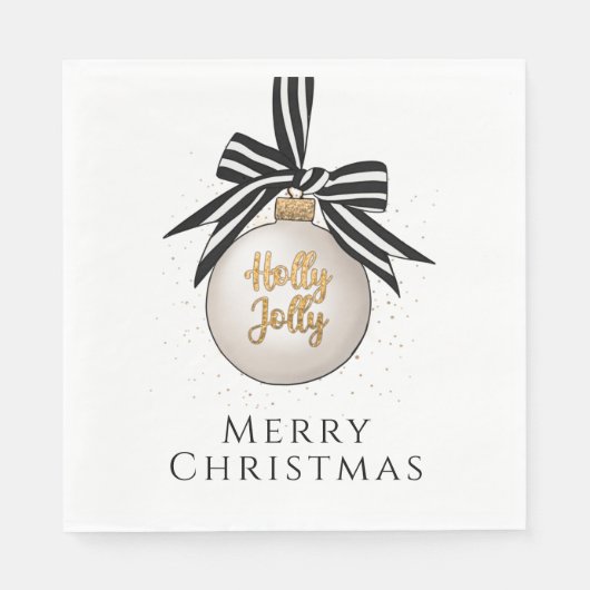 Merry kerst Bauble White Black Servet (Voorkant)