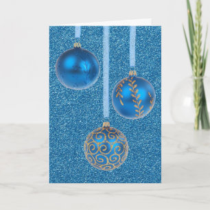 Merry kerst Baubles Gold Blue Glitter Feestdagen Kaart