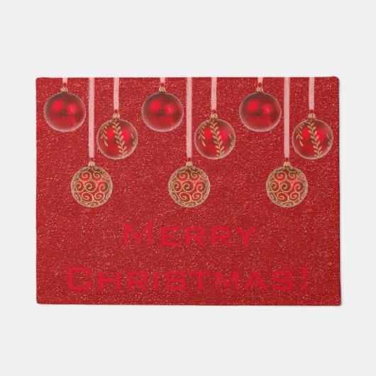 Merry kerst Baubles Red Gold Ornament Deuren Deurmat (Voorkant)