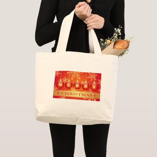 Merry kerst Baubles Red Gold Ornaments Grote Tote Bag (Voorkant (product))