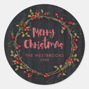 Merry kerst Berry Wreath Ronde Sticker