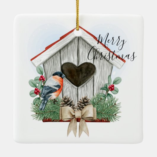Merry kerst Birdhouse Keramisch Ornament (Achterkant)