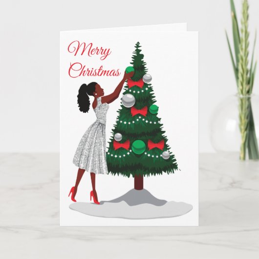 Merry kerst Black American Woman Card Kaart (Voorkant)