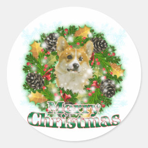 Merry kerst Corgi Ronde Sticker