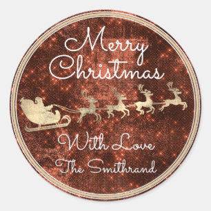 Merry kerst Cottage Santa Reindeer Spark Ronde Sticker