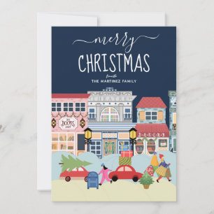 Merry kerst Cozy Street Scene Holiday Card