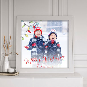Merry kerst Cute Colorful String Lights Foto Afdruk