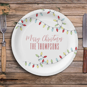 Merry kerst Cute Colorful String Lights Papieren Bordje