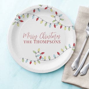 Merry kerst Cute Colorful String Lights Papieren Bordje