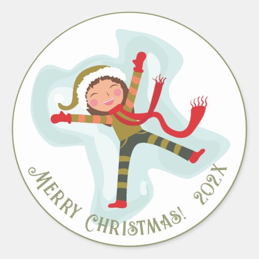Merry kerst Cute Snow Angel Ronde Sticker (Voorkant)