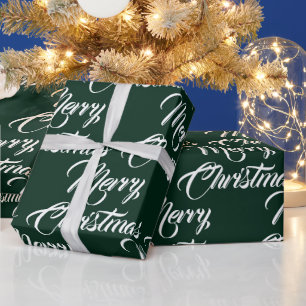 Merry kerst donkergroen aangepast script elegant cadeaupapier