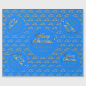 Merry kerst Elegant Cerulean Blue Gold Script Cadeaupapier (Vlak)