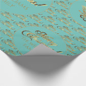Merry kerst Elegant Faux Gold Script Blauwgroen Cadeaupapier (Hoek)