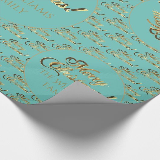 Merry kerst Elegant Faux Gold Script Blauwgroen Cadeaupapier (Hoek)