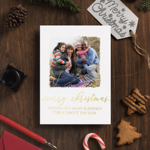 Merry kerst Elegant Gold Calligrafie Twee foto Folie Feestdagen Briefkaart