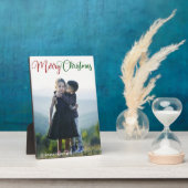 Merry kerst Elegant Red Green Script Foto Fotoplaat (Zijkant)