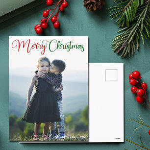 Merry kerst Elegant Red Green Typografie Foto Feestdagenkaart