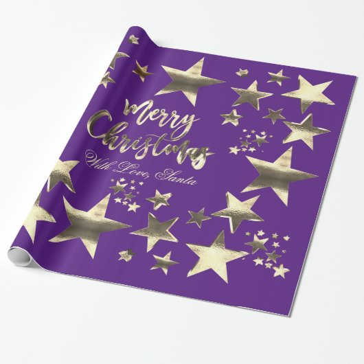 Merry kerst Elegant Stars Pattern Paars Cadeaupapier (Uitgerold)