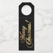 Merry kerst Elegant Typography Black Gold Flessenhanger (Voorkant)