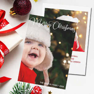 Merry kerst Elegant White Typografie Foto Feestdagenkaart