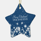 Merry kerst Elegant Winter Sparkle Royal Blue Keramisch Ornament (Links)