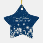 Merry kerst Elegant Winter Sparkle Royal Blue Keramisch Ornament (Achterkant)